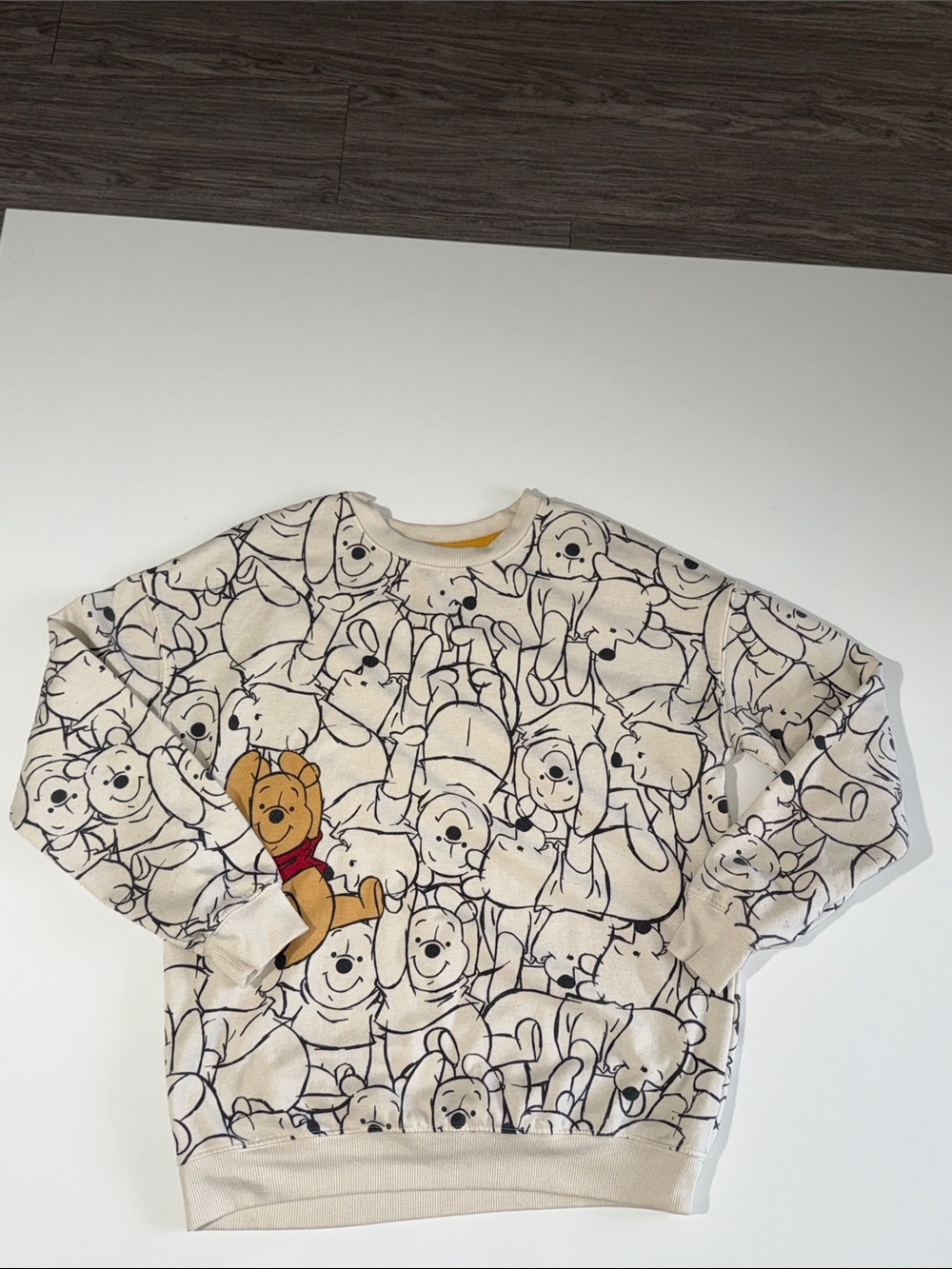 Disney Cream Winnie the Pooh Allover Sketch Sweatshirt with Colored Pooh Patch